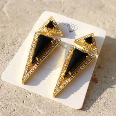 Gold Triangle Crystal Earrings "BADDIE"